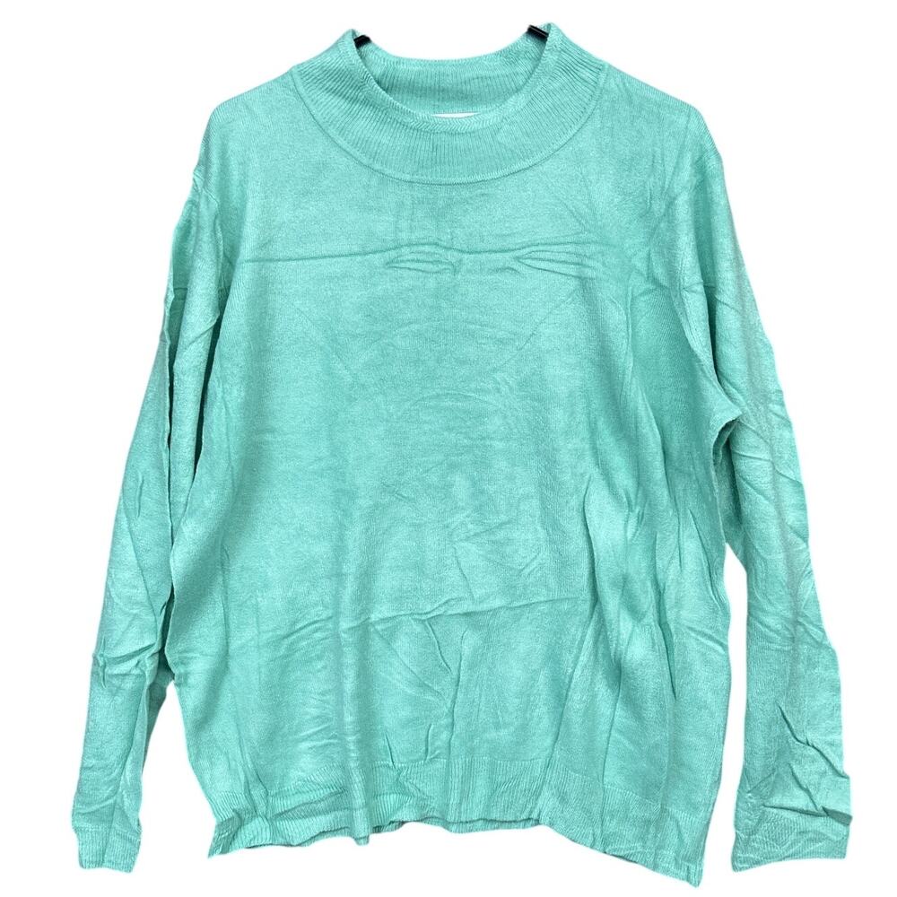 Alfred Dunner Women Sweater Mint Green Mock Neck Long Sleeve 100% Acrylic NWT 1X
